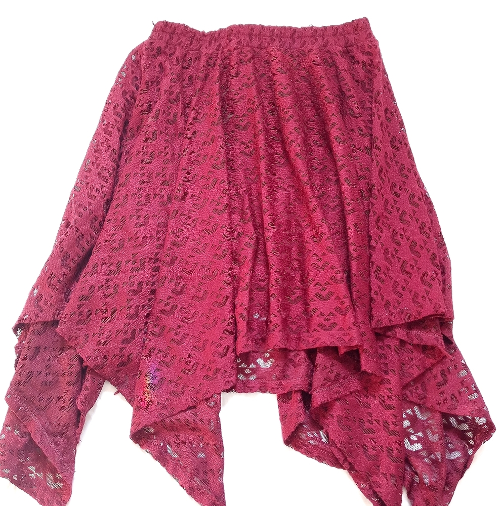 Burgundy Lace Knee Length Asymmetrical Skirt